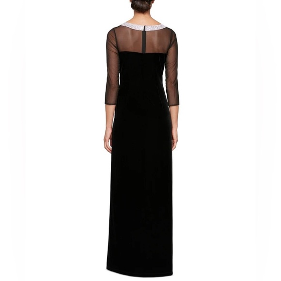 Alex Evenings 8191951 - Embellished Sheer Quarter Sleeve Evening Gown - Picture 4 of 10